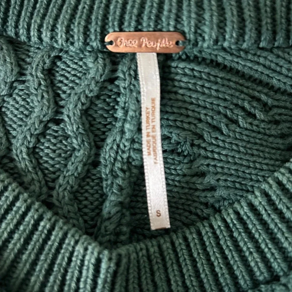 Free People Women Green Patchwork Cable Knit Cotton Sweater Vest Small OB66170